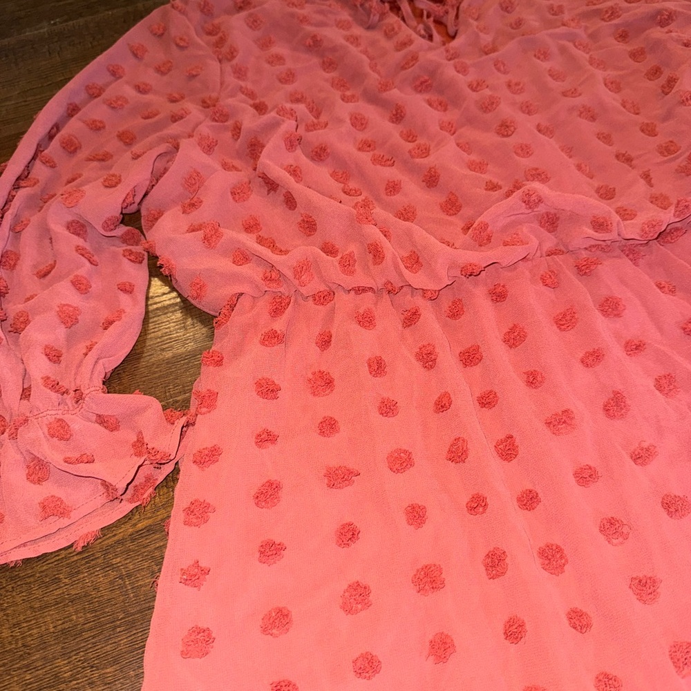 Tacera Swiss Dot Dress 2XL Boho Flowy Rust Coral Ruffle Sleeve Plus Size - Picture 2 of 8